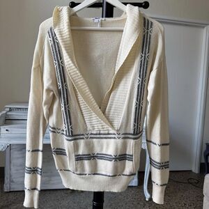 Paige Wool Blend Sweater White Knit Size S Small Long Sleeve Hooded